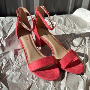 Bella Marie Coral Suede Ankle Strap Block Heel Sandals | Size 9